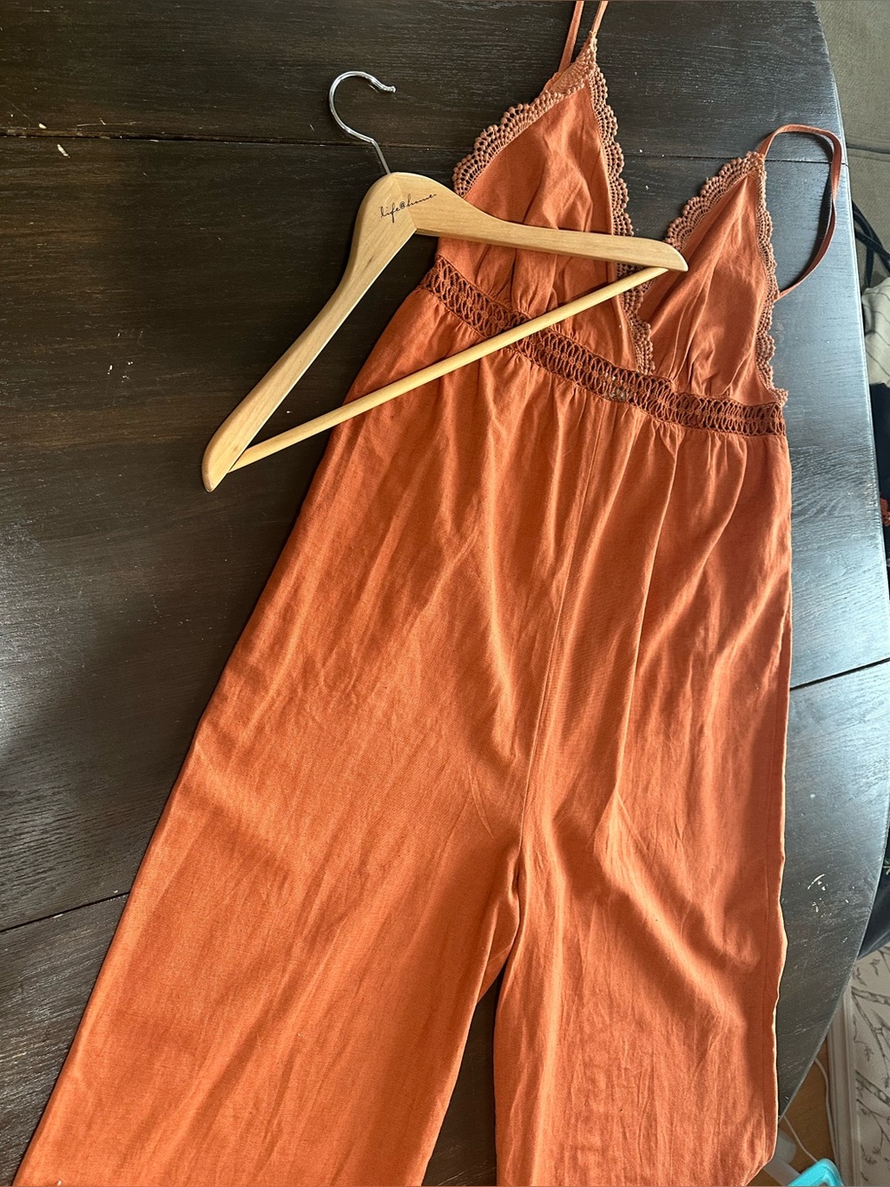Billabong Rust Crochet Wide Leg Jumpsuit Boho Romper